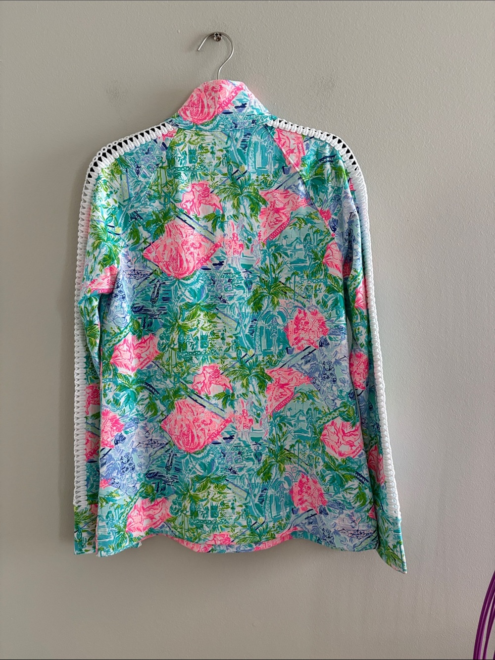 Lilly Pulitzer Teal and Pink Floral Half-Zip Pullover - Picture 7 of 12
